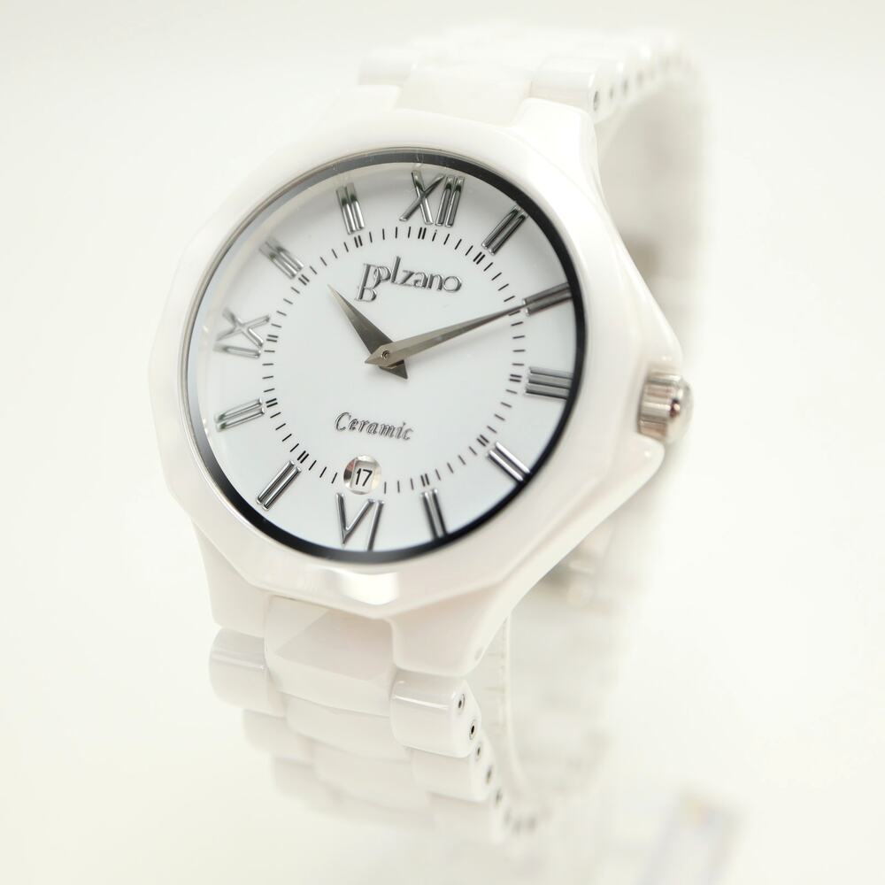 Bolzano White Ceramic 40mm Date Watch Sapphire Crystal with New Battery